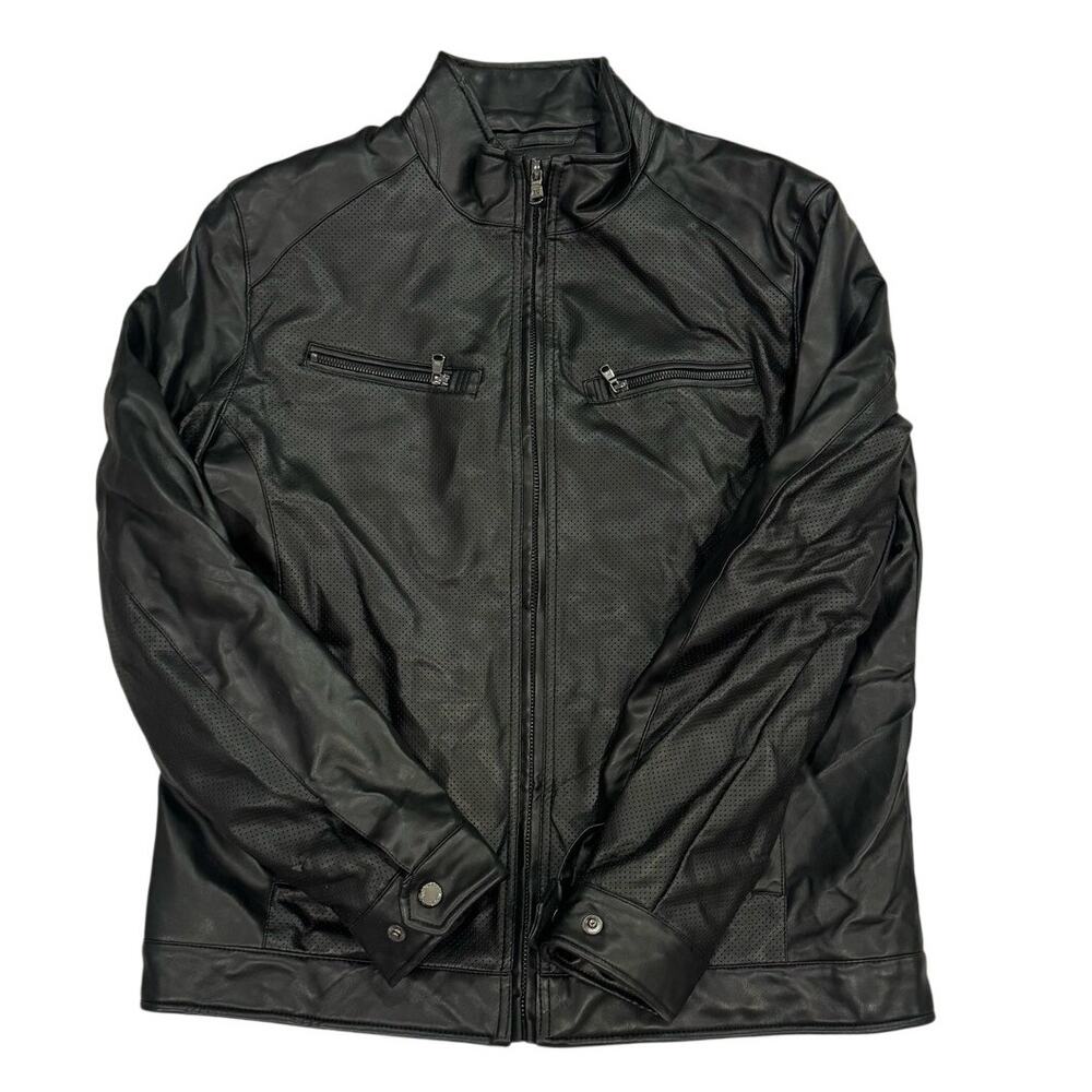 Michael Kors Perforated Faux Leather Moto Racer Jacket Black L